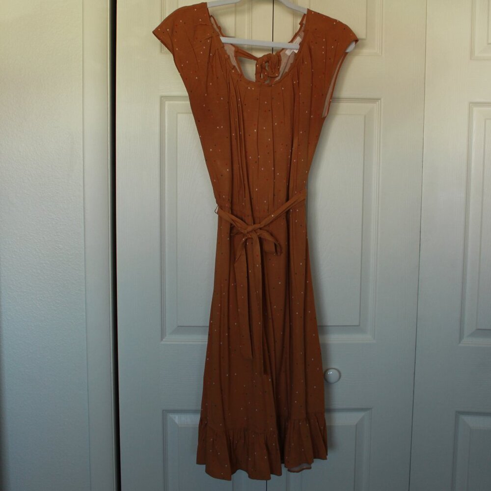 Lauren Conrad tan multicolor hearts cap sleeve dress size Medium